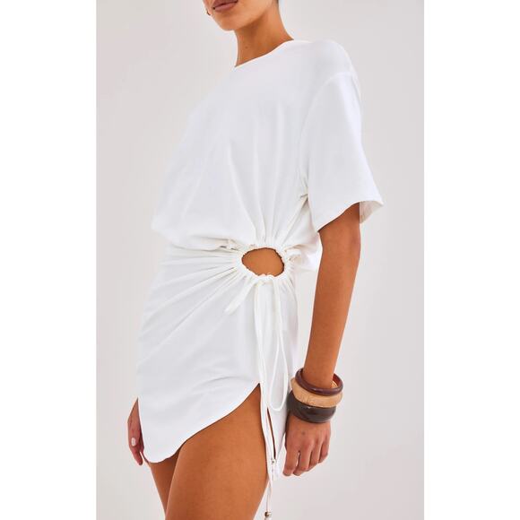 SNDYS NEW Lola Mini Dress in White Size M Jersey Cotton Blend Stretchy Unlined - Picture 1 of 13
